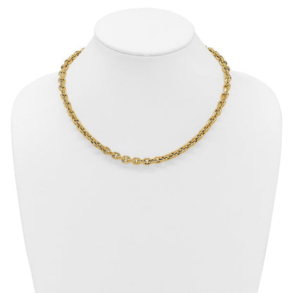 14K Gelbgold Poliert 6.5mm Flach Kante Ankerkette Glieder Halskette