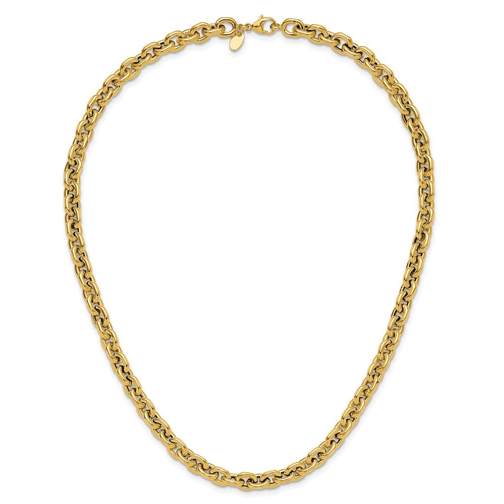 14K Gelbgold Poliert 6.5mm Flach Kante Ankerkette Glieder Halskette