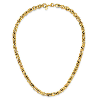 14K Gelbgold Poliert 6.5mm Flach Kante Ankerkette Glieder Halskette