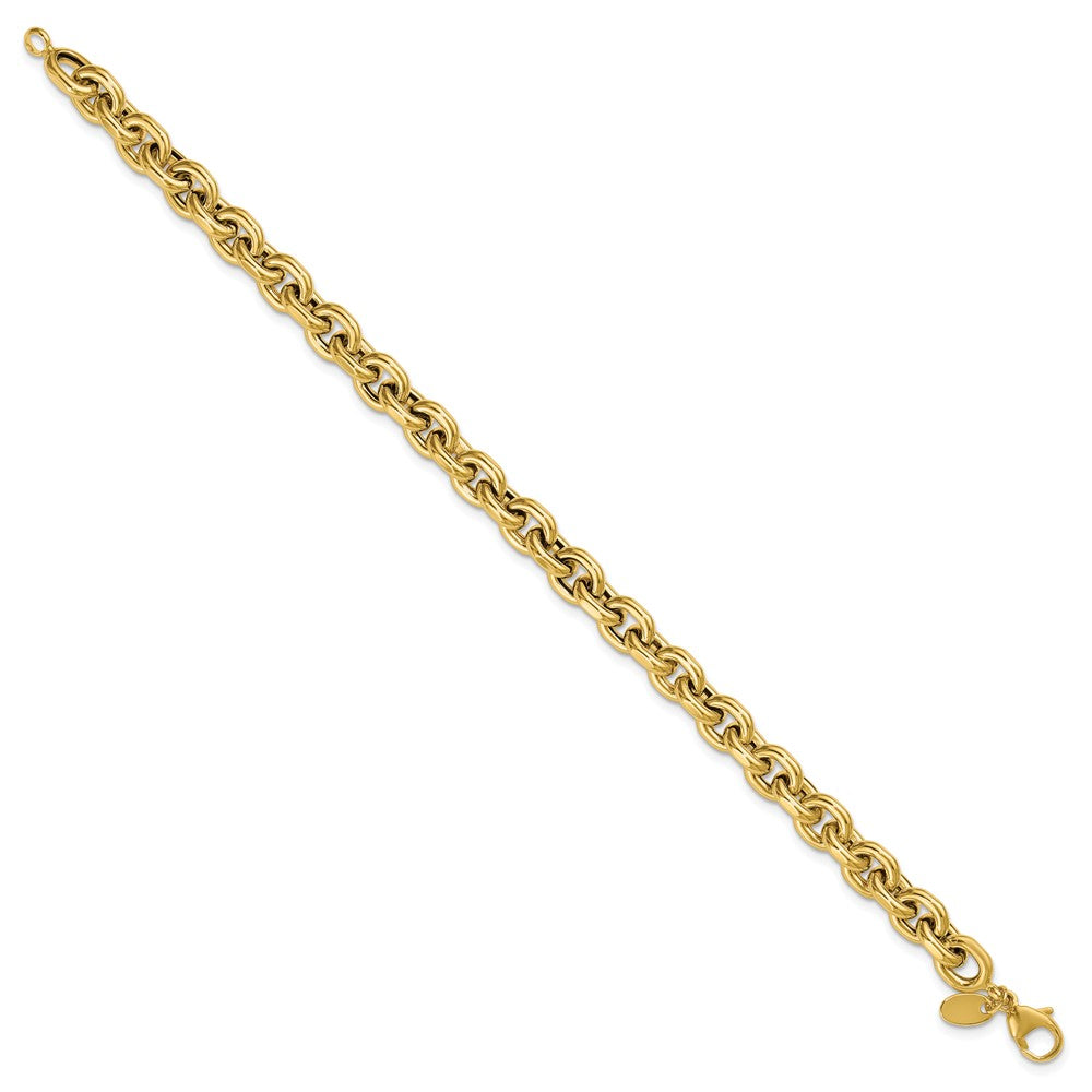 14K Gelbgold Poliert 6.5mm Flach Kante Ankerkette Glieder Gliederarmband