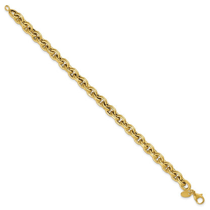 14K Gelbgold Poliert 6.5mm Flach Kante Ankerkette Glieder Gliederarmband