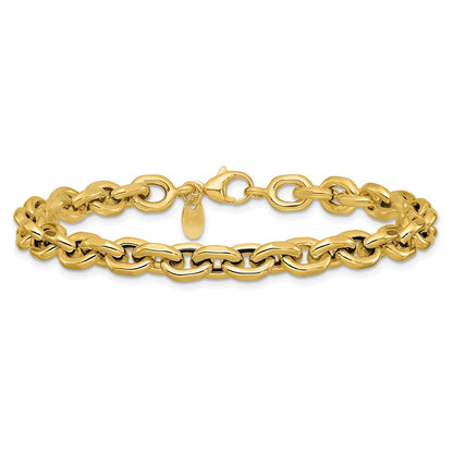 14K Gelbgold Poliert 6.5mm Flach Kante Ankerkette Glieder Gliederarmband