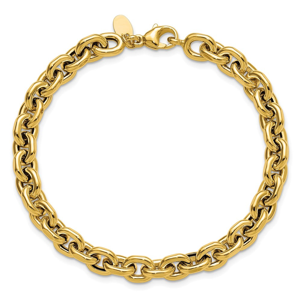 14K Gelbgold Poliert 6.5mm Flach Kante Ankerkette Glieder Gliederarmband