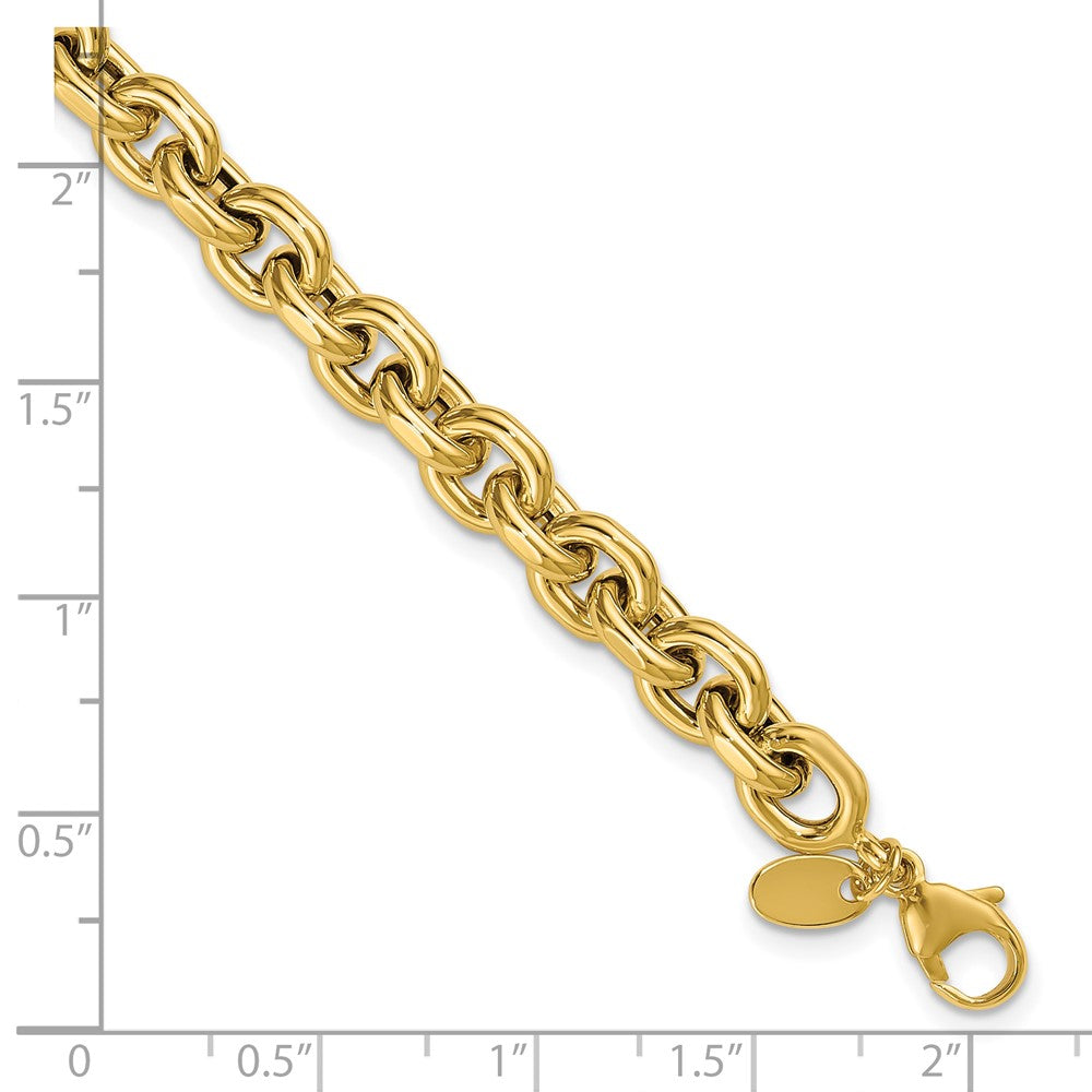 14K Gelbgold Poliert 6.5mm Flach Kante Ankerkette Glieder Gliederarmband