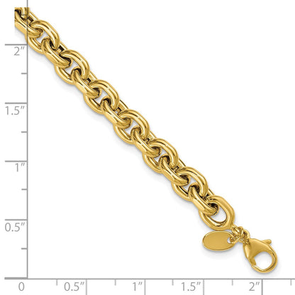 14K Gelbgold Poliert 6.5mm Flach Kante Ankerkette Glieder Gliederarmband
