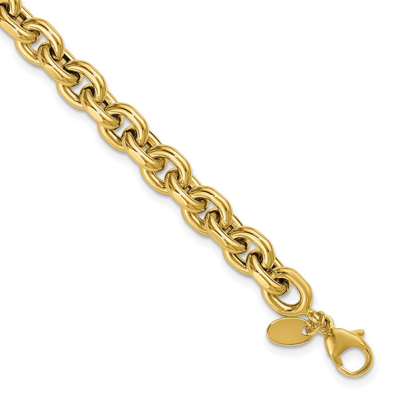 14K Gelbgold Poliert 6.5mm Flach Kante Ankerkette Glieder Gliederarmband