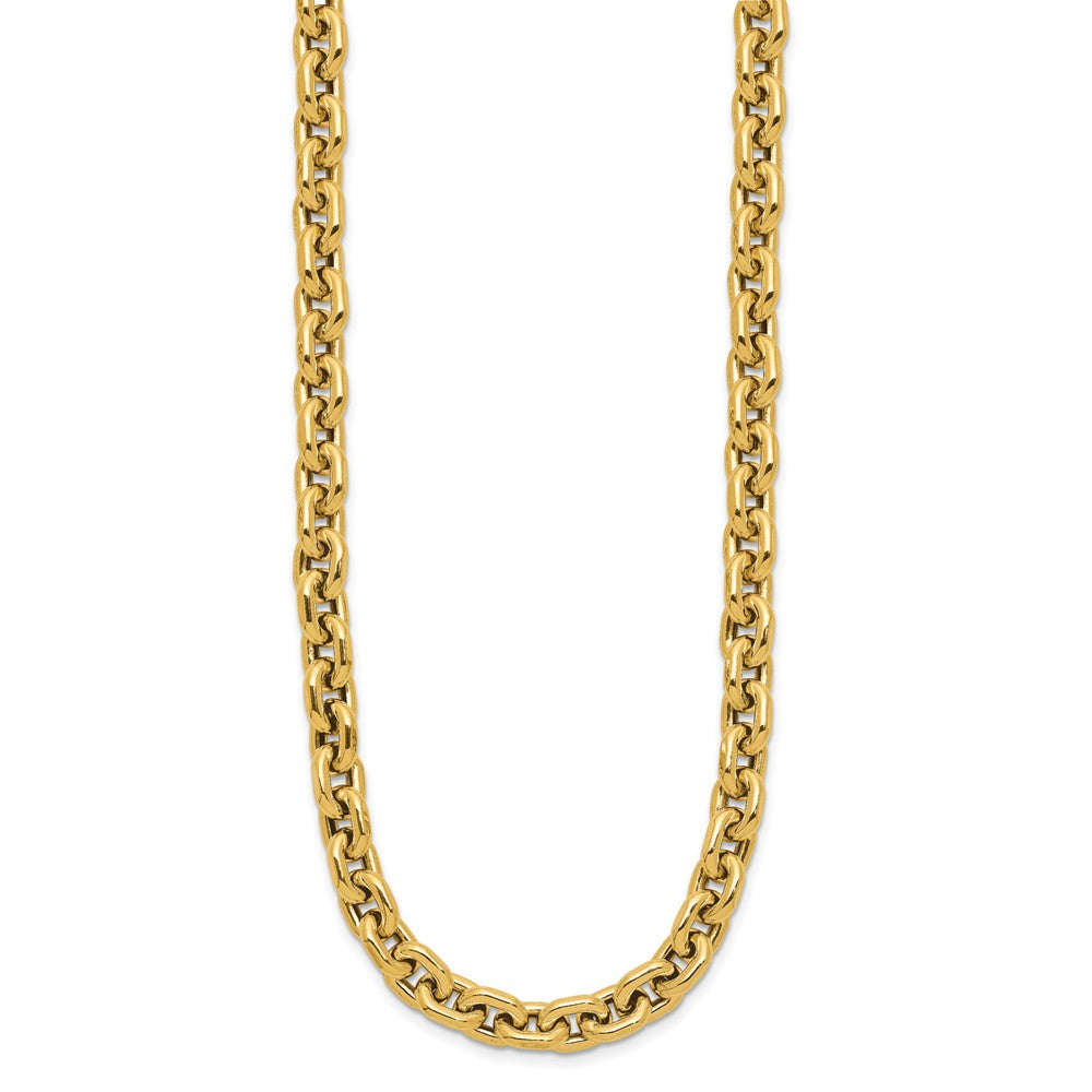14K Gelbgold Poliert 7.0mm Flach Kante Ankerkette Glieder Halskette