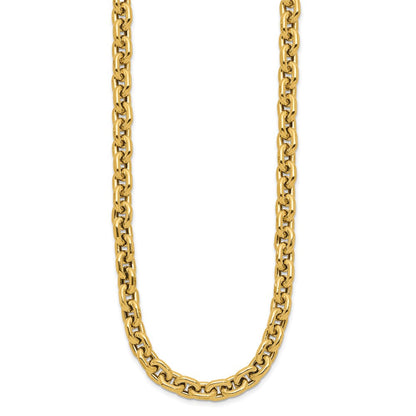 14K Gelbgold Poliert 7.0mm Flach Kante Ankerkette Glieder Halskette
