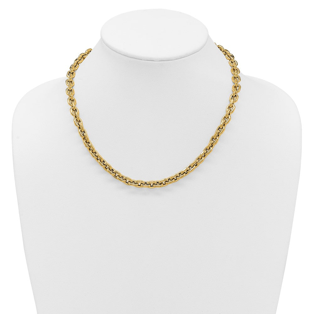 14K Gelbgold Poliert 7.0mm Flach Kante Ankerkette Glieder Halskette