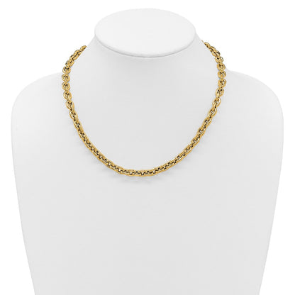 14K Gelbgold Poliert 7.0mm Flach Kante Ankerkette Glieder Halskette