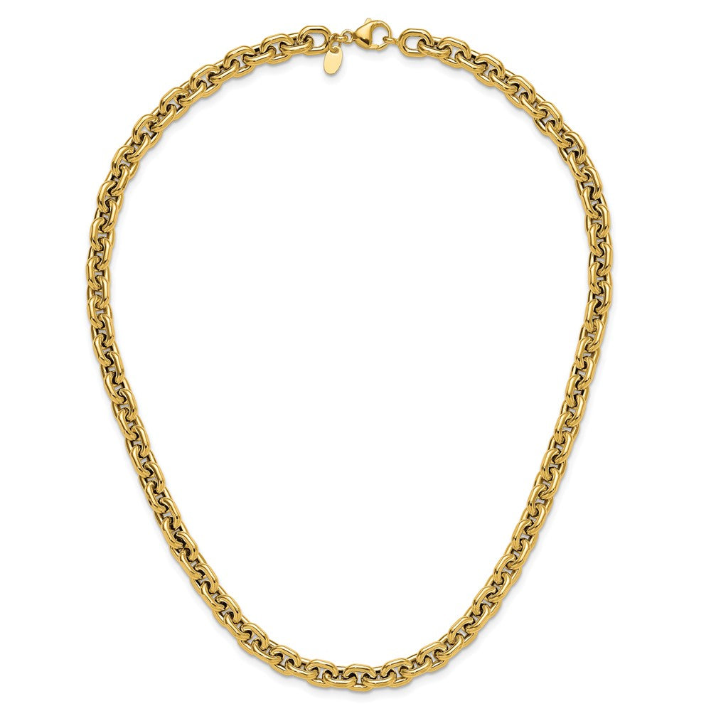 14K Gelbgold Poliert 7.0mm Flach Kante Ankerkette Glieder Halskette