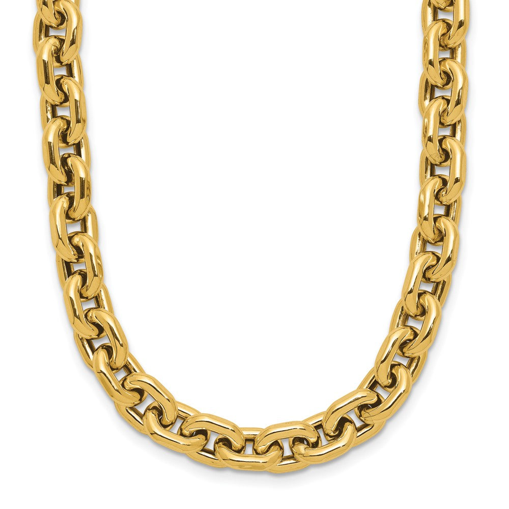 14K Gelbgold Poliert 7.0mm Flach Kante Ankerkette Glieder Halskette