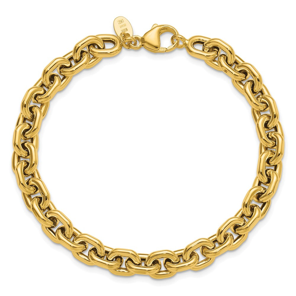 14K Gelbgold Poliert 7.0mm Flach Kante Ankerkette Glieder Armband