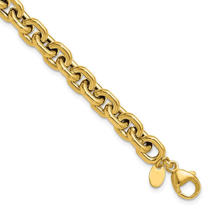 14K Gelbgold Poliert 7.0mm Flach Kante Ankerkette Glieder Armband