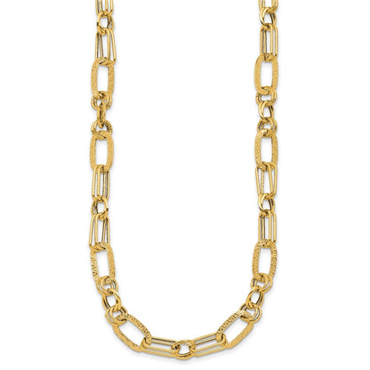 14K Gelbgold Poliert und Strukturiert Fantasie Greek Key Glieder Halskette