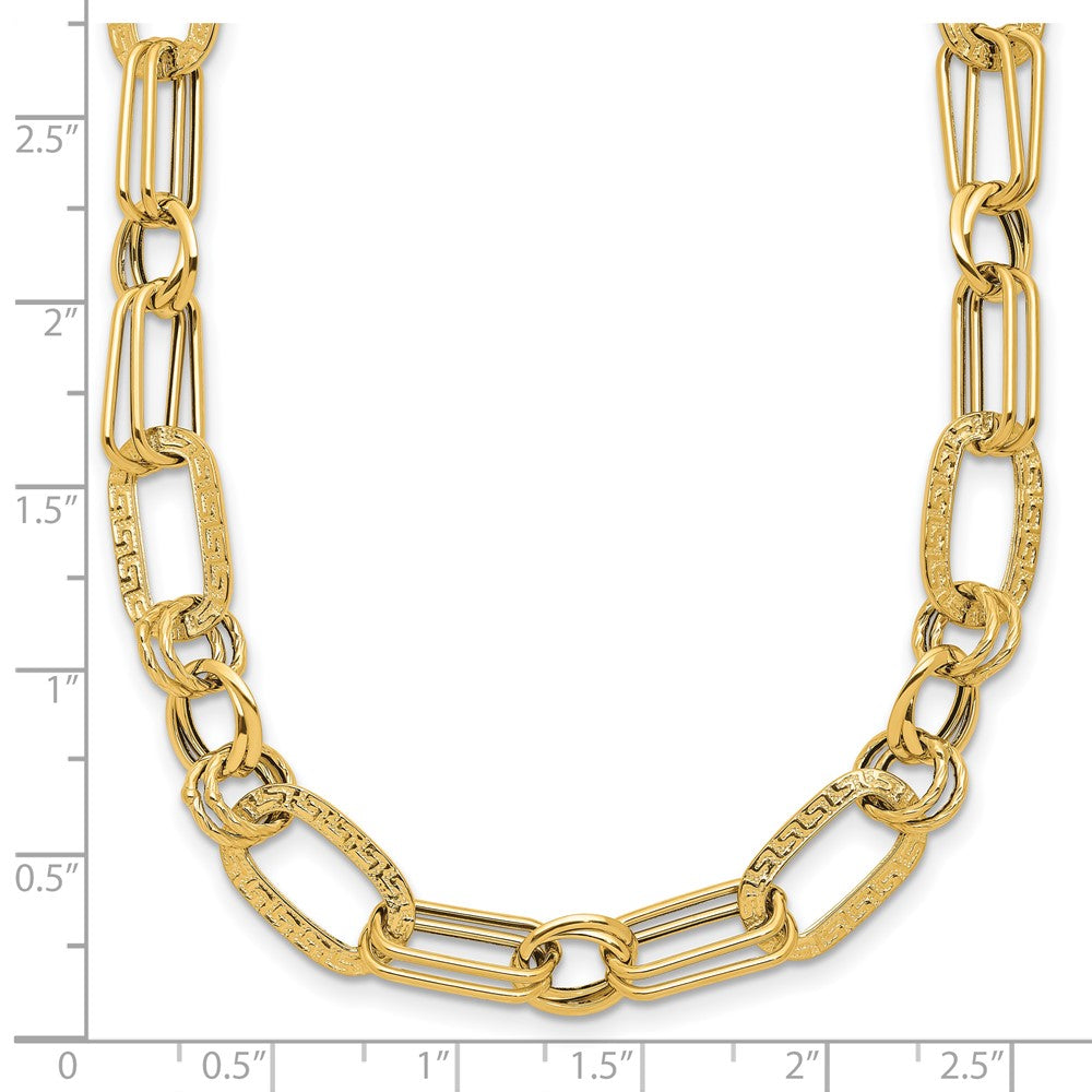 14K Gelbgold Poliert und Strukturiert Fantasie Greek Key Glieder Halskette