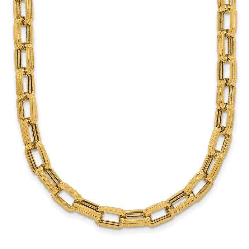14K Gelbgold Poliert 5.5mm Fantasie Oval Glieder Halskette