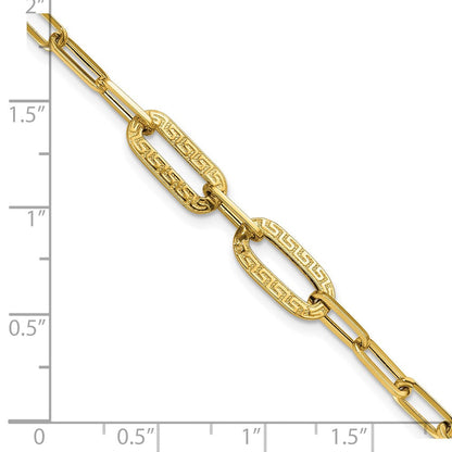 14K Gelbgold Poliert Strukturiert Greek Key Büroklammer Glieder Armband