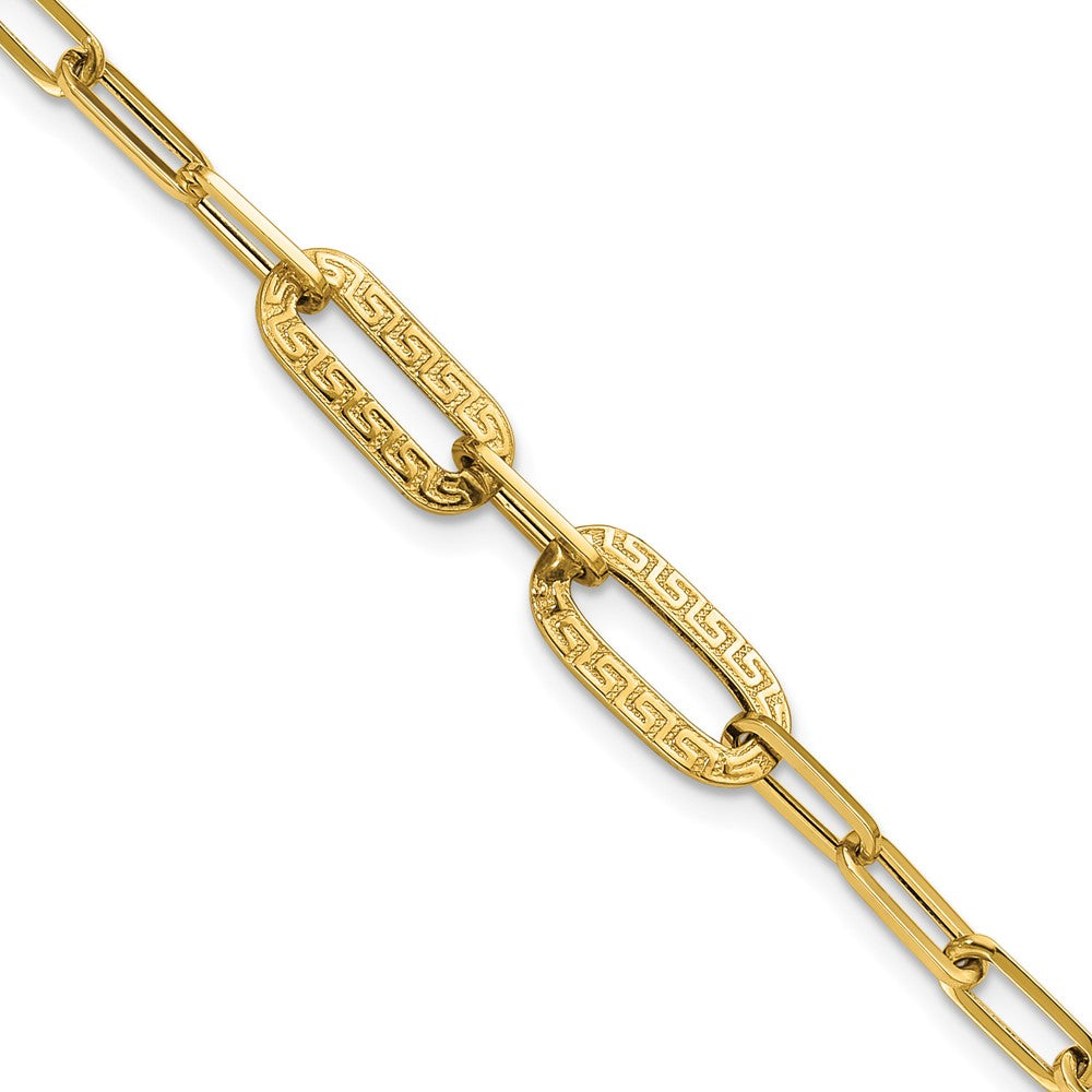 14K Gelbgold Poliert Strukturiert Greek Key Büroklammer Glieder Armband