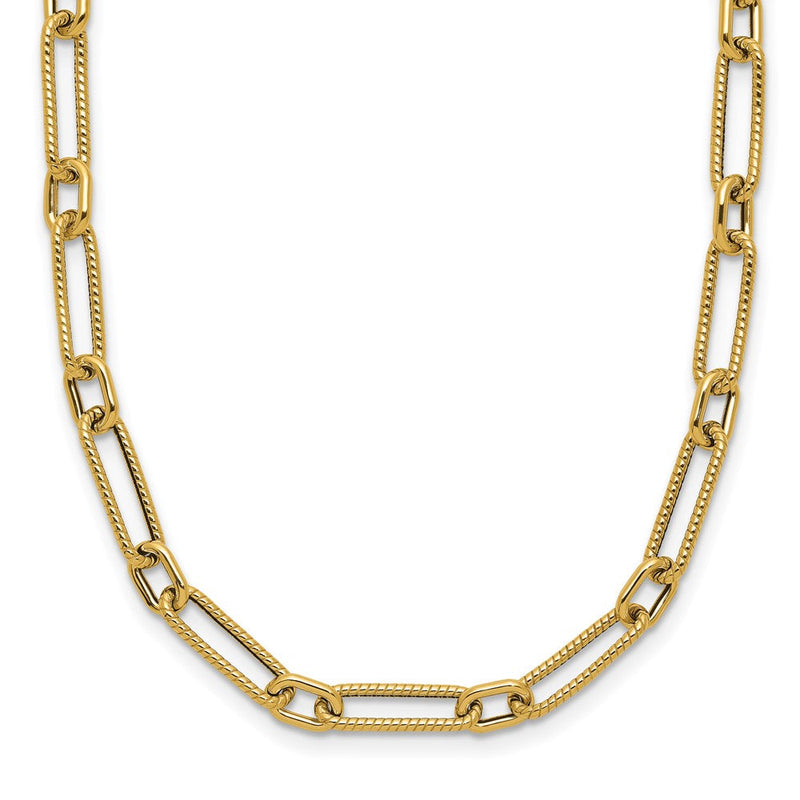 14K Gelbgold Poliert und Strukturiert 4.2mm Fantasieglieder Halskette