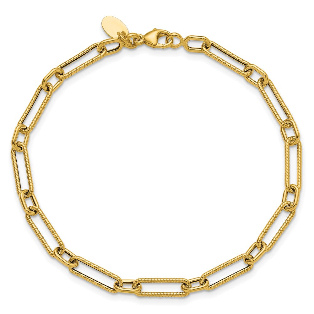 14K Gelbgold Poliert und Strukturiert 4.2mm Fantasieglieder Armband