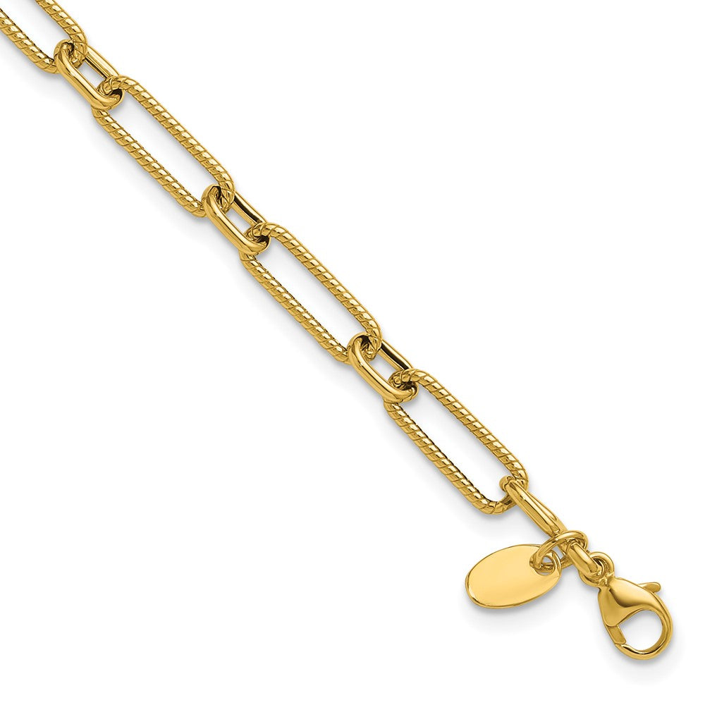 14K Gelbgold Poliert und Strukturiert 4.2mm Fantasieglieder Armband