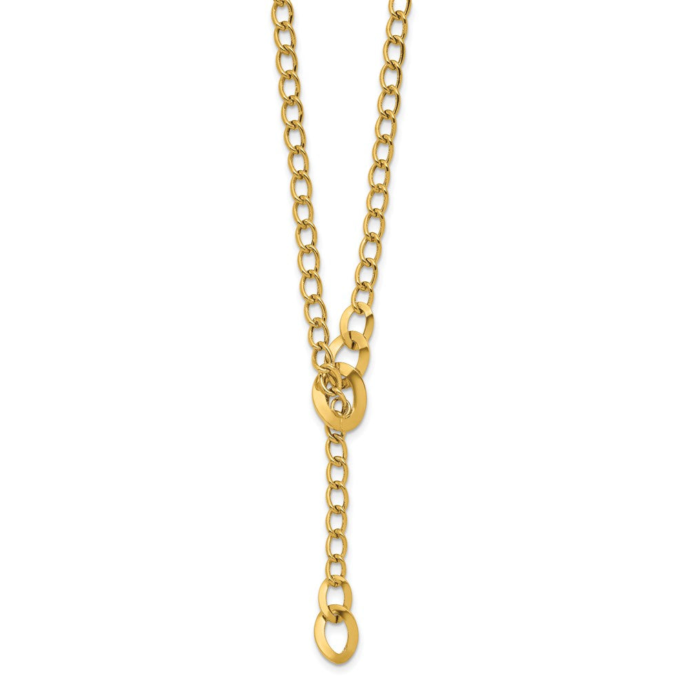 14K Gelbgold Poliert Fantasie Panzer Glieder Lariat Halskette