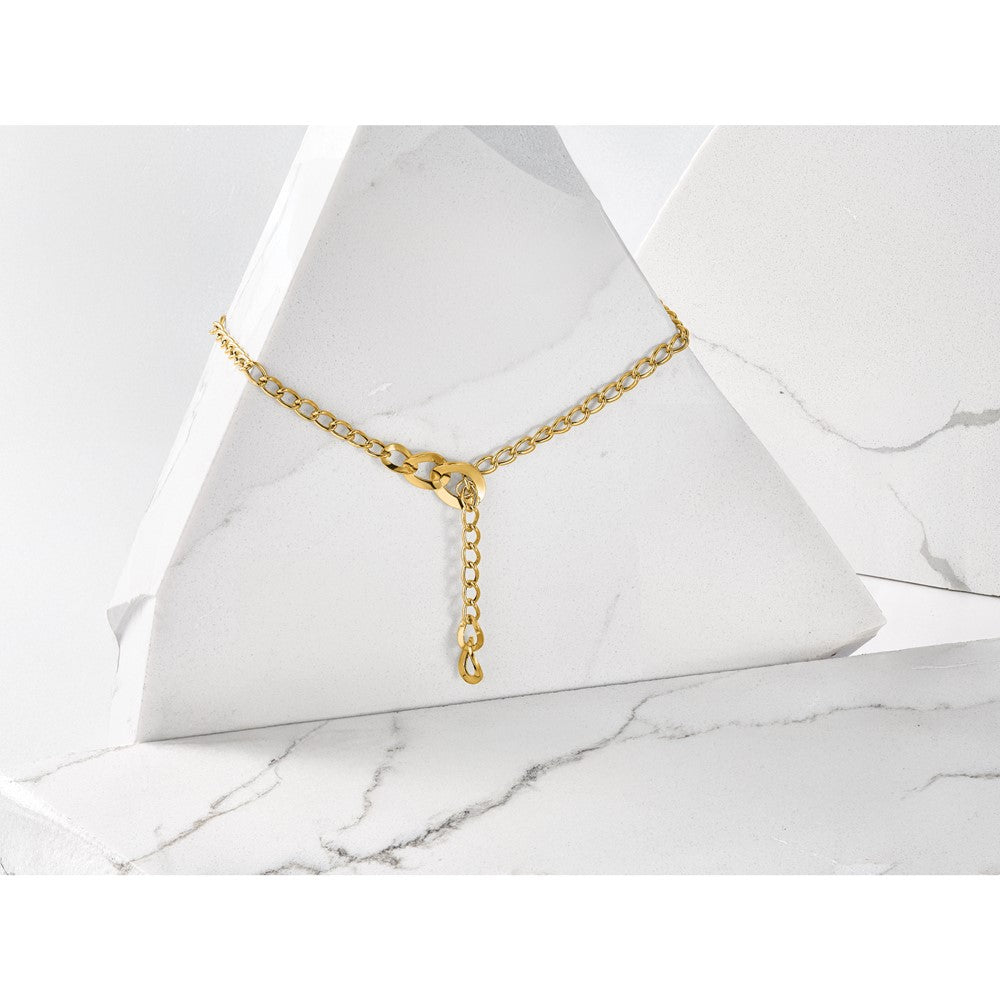 14K Gelbgold Poliert Fantasie Panzer Glieder Lariat Halskette