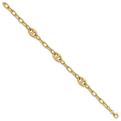 14K Gelbgold Poliert Fantasie Anker Glieder Armband
