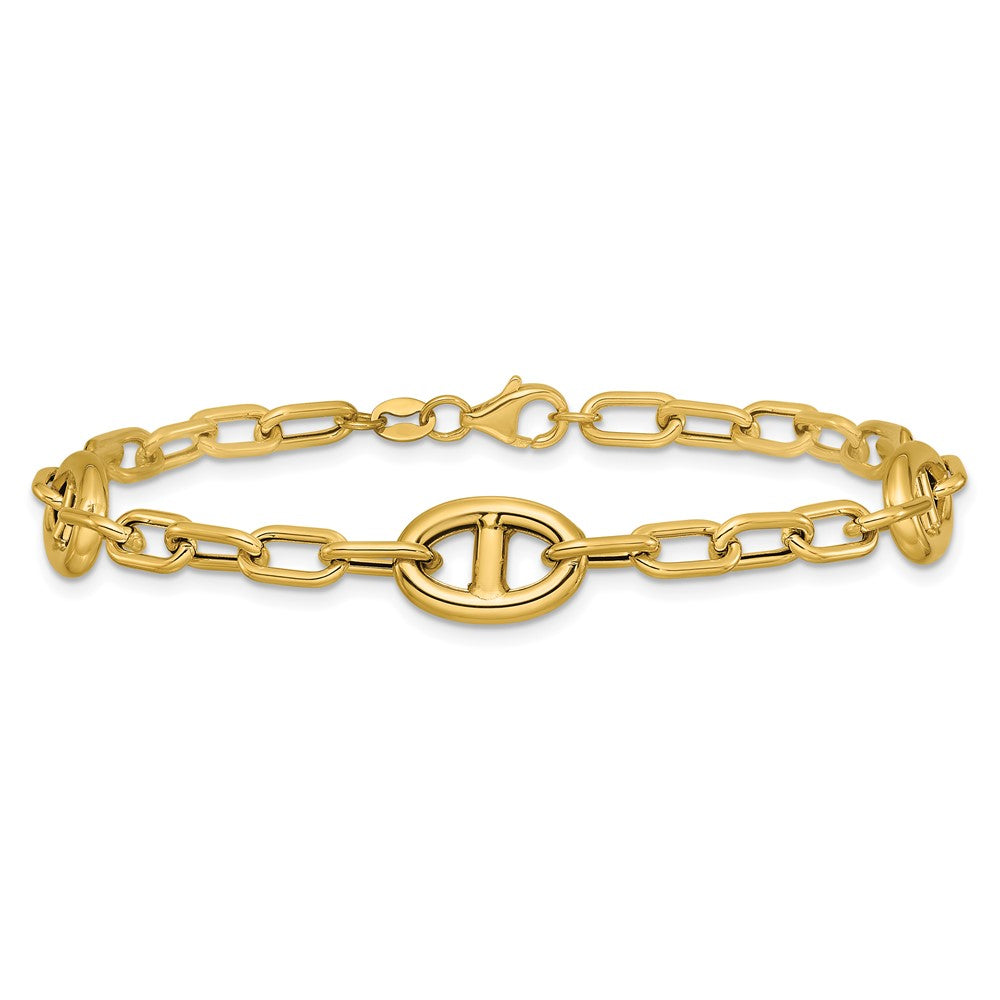 14K Gelbgold Poliert Fantasie Anker Glieder Armband