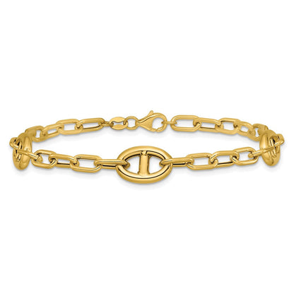 14K Gelbgold Poliert Fantasie Anker Glieder Armband