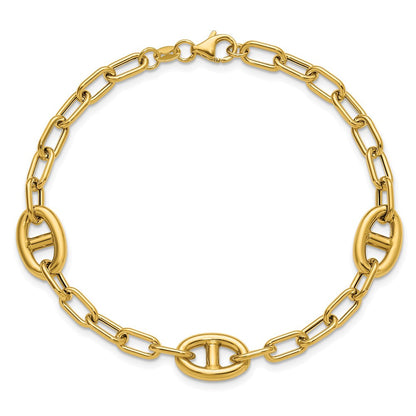 14K Gelbgold Poliert Fantasie Anker Glieder Armband