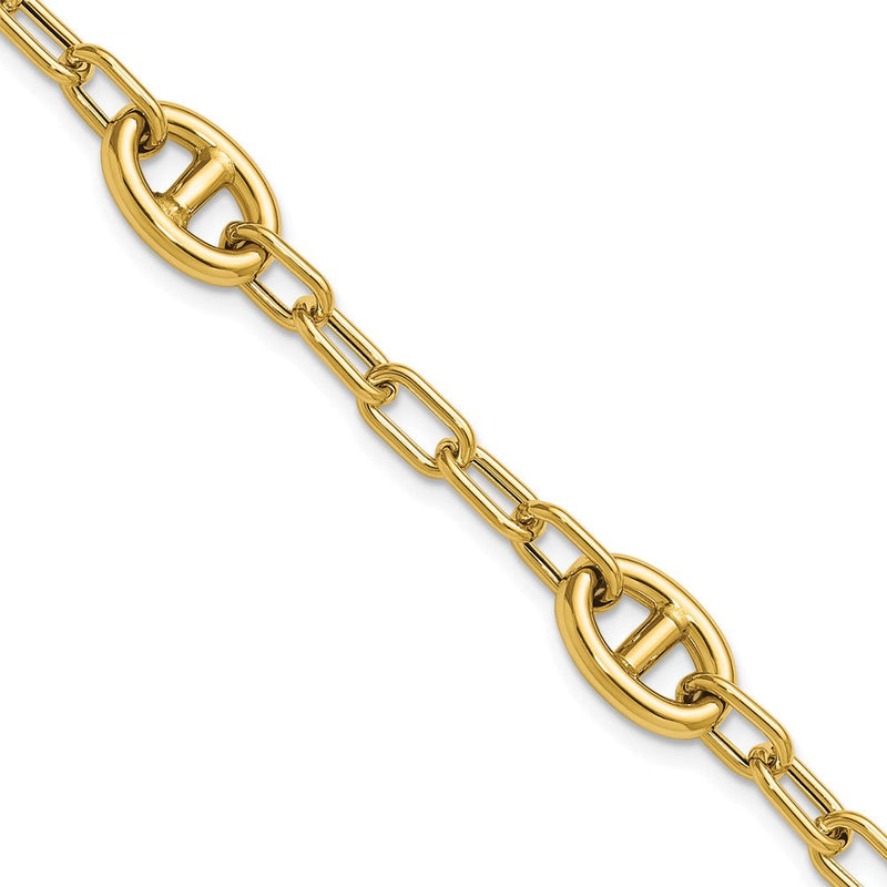 14K Gelbgold Poliert Fantasie Anker Glieder Armband