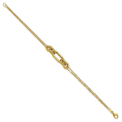 14K Gelbgold Poliert Fantasie Zwei Strang Mixed Knöpfe Armband