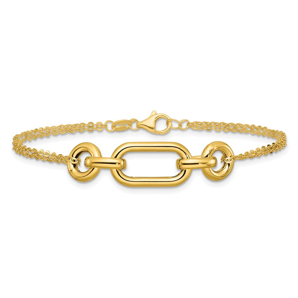 14K Gelbgold Poliert Fantasie Zwei Strang Mixed Knöpfe Armband