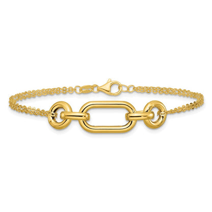 14K Gelbgold Poliert Fantasie Zwei Strang Mixed Knöpfe Armband