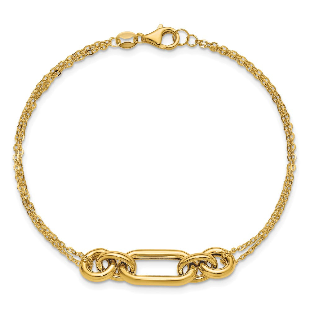14K Gelbgold Poliert Fantasie Zwei Strang Mixed Knöpfe Armband