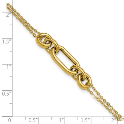 14K Gelbgold Poliert Fantasie Zwei Strang Mixed Knöpfe Armband