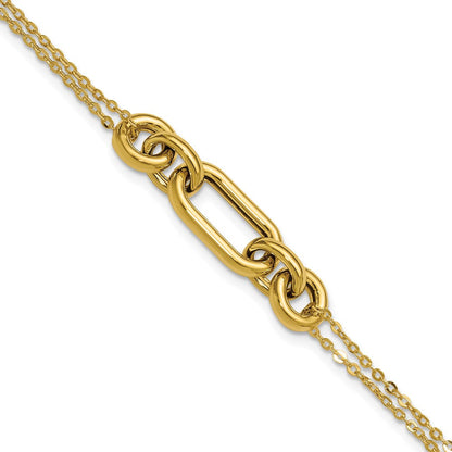 14K Gelbgold Poliert Fantasie Zwei Strang Mixed Knöpfe Armband