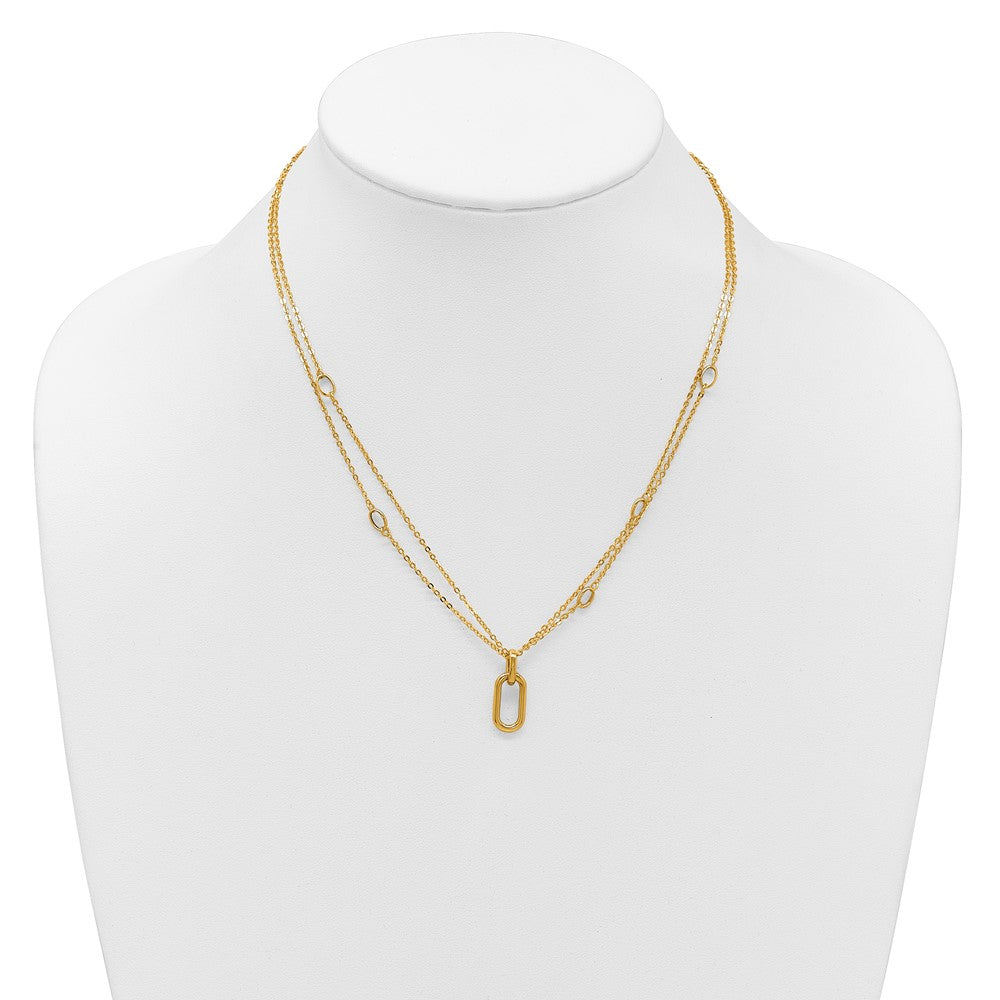 14K Gelbgold Poliert Fantasie Zwei Strang Glieder Halskette