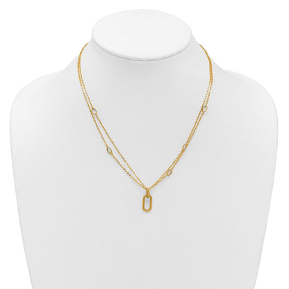 14K Gelbgold Poliert Fantasie Zwei Strang Glieder Halskette
