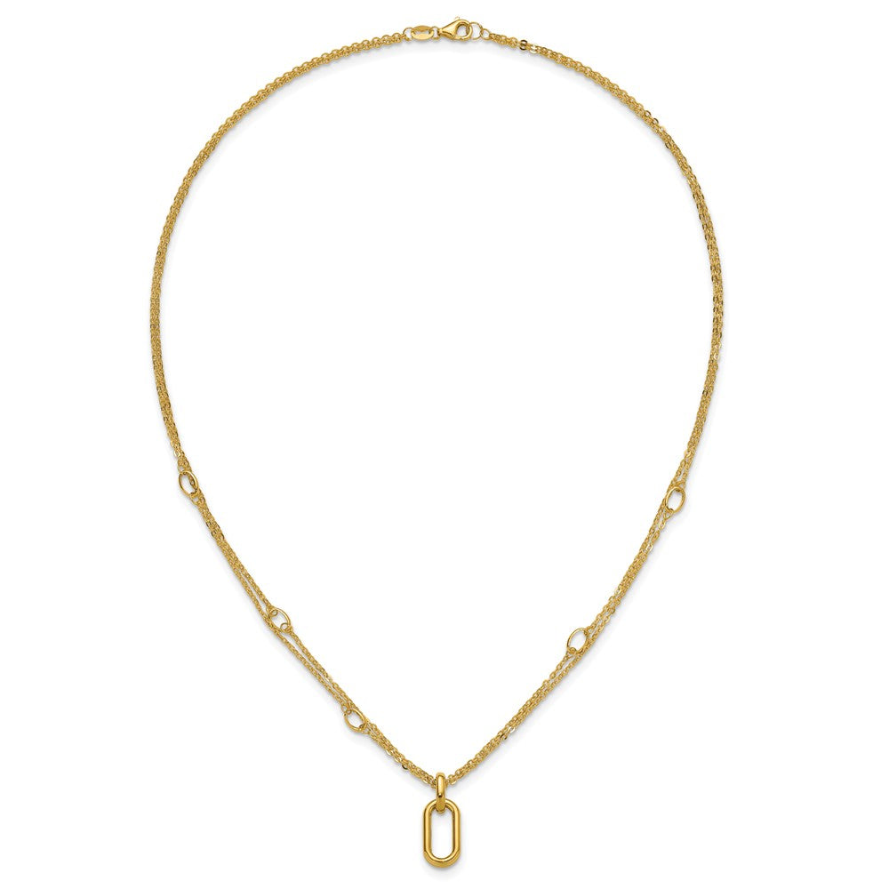 14K Gelbgold Poliert Fantasie Zwei Strang Glieder Halskette