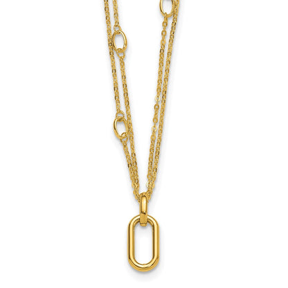 14K Gelbgold Poliert Fantasie Zwei Strang Glieder Halskette
