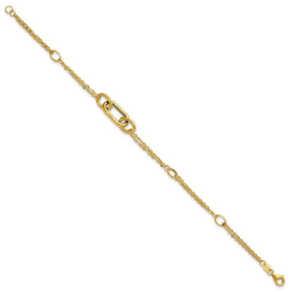 14K Gelbgold Poliert Fantasie Zwei Strang Glieder Armband