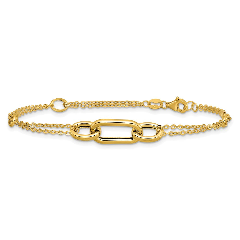 14K Gelbgold Poliert Fantasie Zwei Strang Glieder Armband