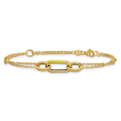 14K Gelbgold Poliert Fantasie Zwei Strang Glieder Armband