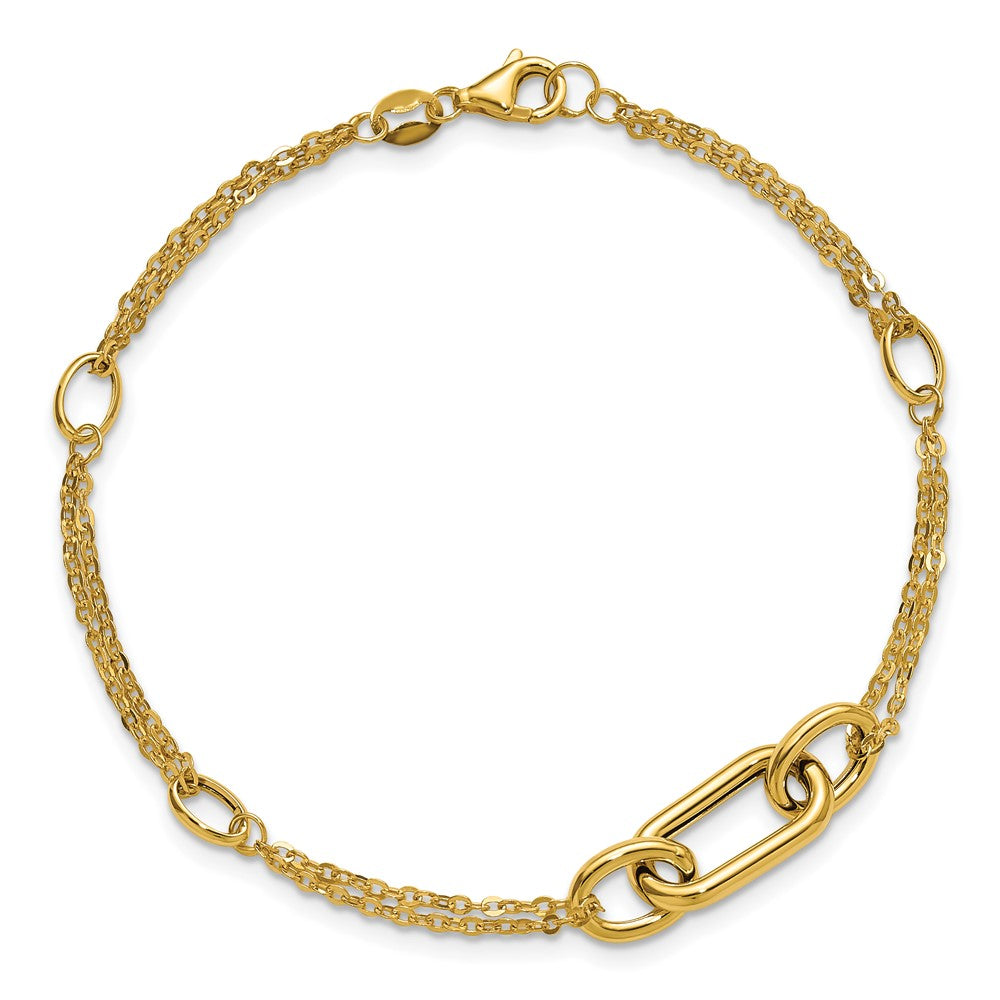 14K Gelbgold Poliert Fantasie Zwei Strang Glieder Armband