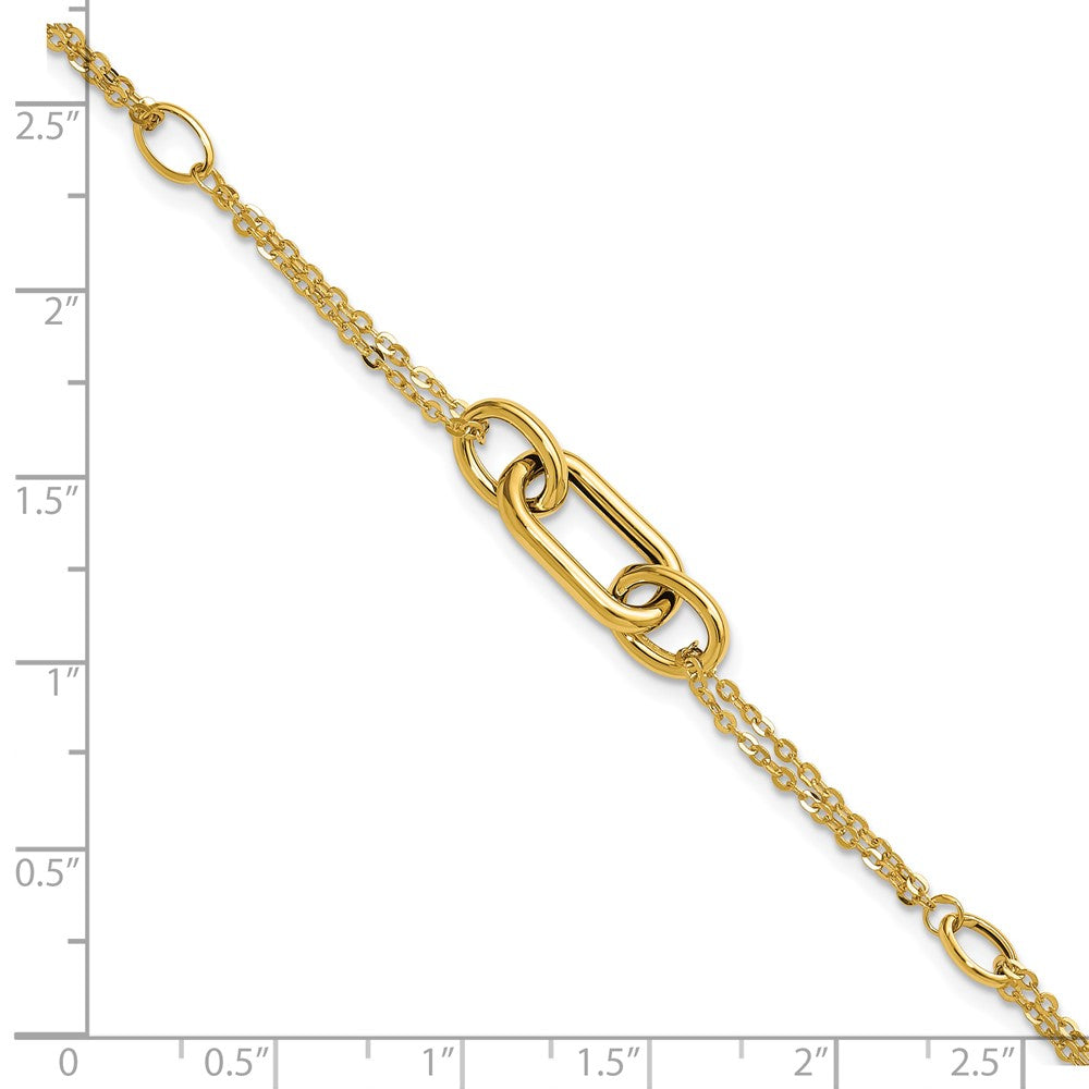 14K Gelbgold Poliert Fantasie Zwei Strang Glieder Armband