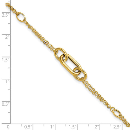14K Gelbgold Poliert Fantasie Zwei Strang Glieder Armband