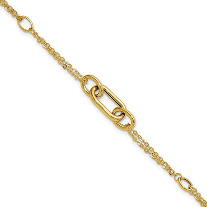 14K Gelbgold Poliert Fantasie Zwei Strang Glieder Armband